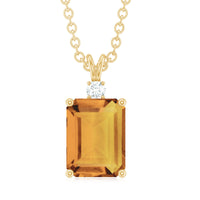Natural Emerald Cut 1.8 Carat Citrine Pendant Necklace with Diamond