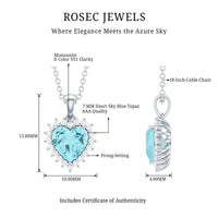 Real Sky Blue Topaz Heart Necklace with Moissanite Halo