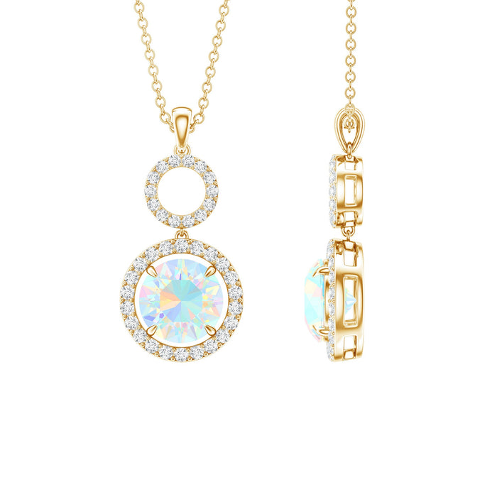 Natural Ethiopian Opal Drop Pendant Necklace with Diamond