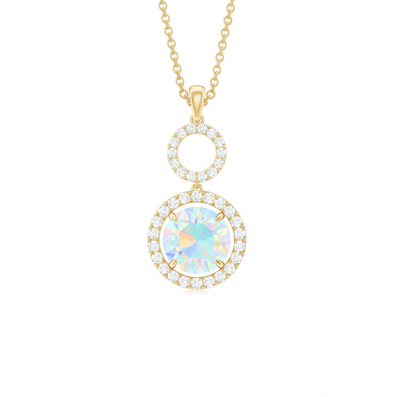 Natural Ethiopian opal drop pendant necklace with diamond accent, featuring a polished gemstone on a delicate chain.