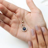 Lab Grown Blue Sapphire Halo Pendant with Moissanite