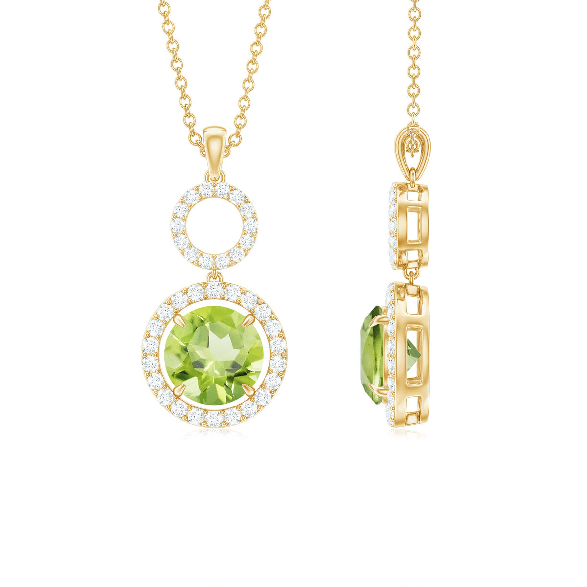 Round Peridot and Diamond Dangle Pendant