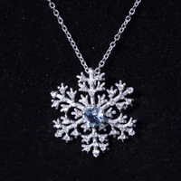 Snowflake Pendant Necklace with Aquamarine and Diamond