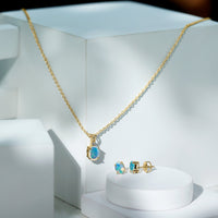 Real 3 Carat Oval Shaped Ethiopian Opal Solitaire Necklace Earrings Set with Diamond