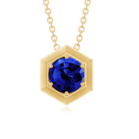 1 Carat Lab Grown Blue Sapphire Hexagon Necklace for Women