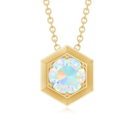 Solitaire Ethiopian Opal Hexagon Pendant Necklace