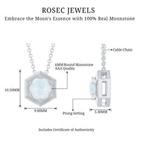 Solitaire Moonstone Hexagon Pendant Necklace
