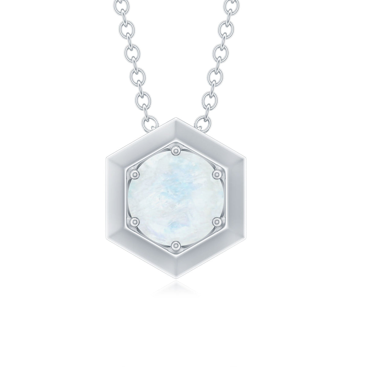 Solitaire Moonstone Hexagon Pendant Necklace