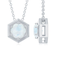 Solitaire Moonstone Hexagon Pendant Necklace
