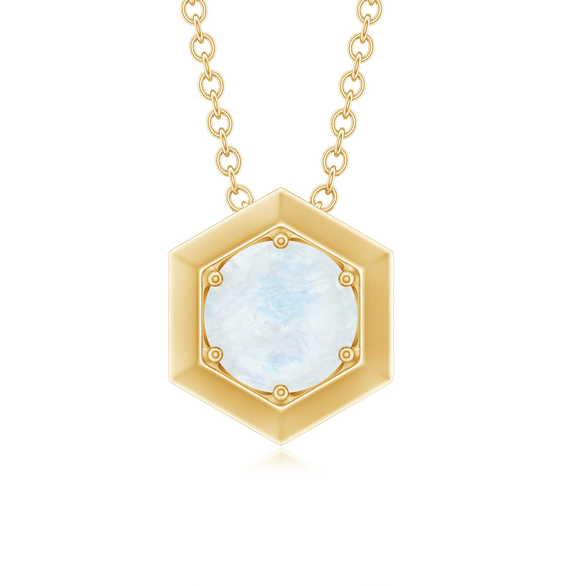 Solitaire Moonstone Hexagon Pendant Necklace