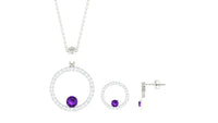 Real Amethyst and Moissanite Eternity Pendant Earrings Set