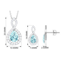 Natural Aquamarine Infinity Pendant Earrings Set for Women