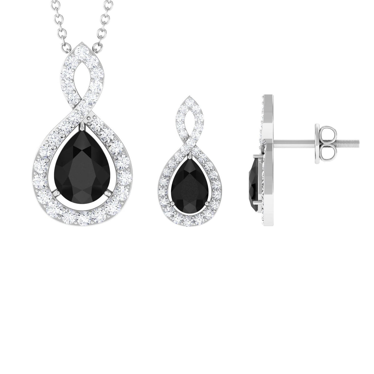 Natural Black Onyx Infinity Necklace and Earrings Set for Women