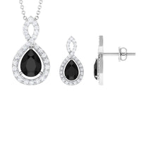 Natural Black Onyx Infinity Necklace and Earrings Set for Women