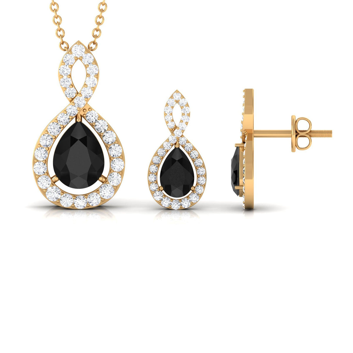 Natural Black Onyx Infinity Necklace and Earrings Set for Women