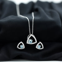 Certified Aquamarine and Moissanite Bridal Jewelry Set