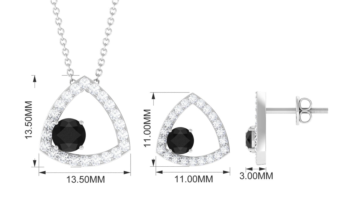 Certified Real Black Onyx Geometric Jewelry Set with Moissanite