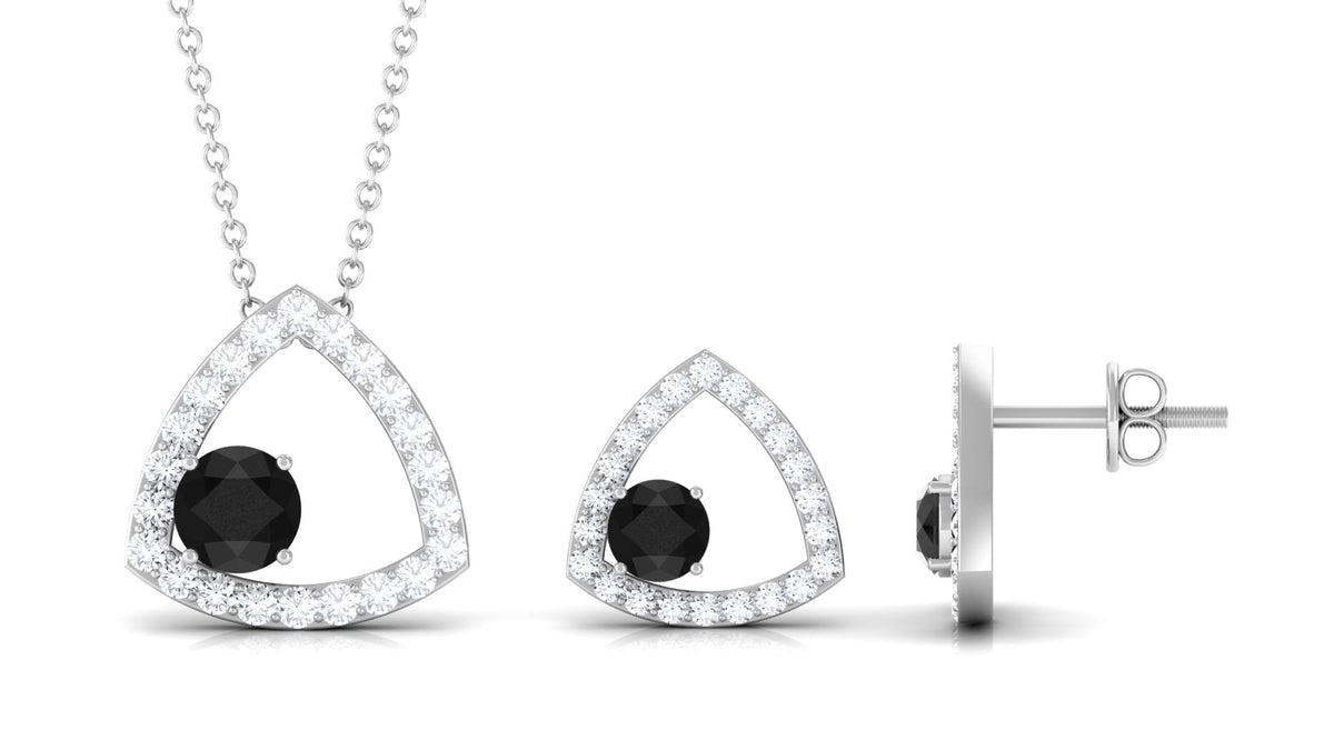 Certified Real Black Onyx Geometric Jewelry Set with Moissanite
