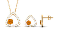 Natural Citrine Geometric Pendant and Earrings Set with Moissanite