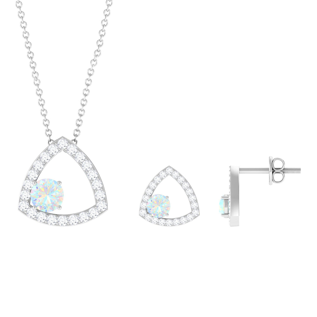 Natural Ethiopian Opal Geometric Jewelry Set with Moissanite