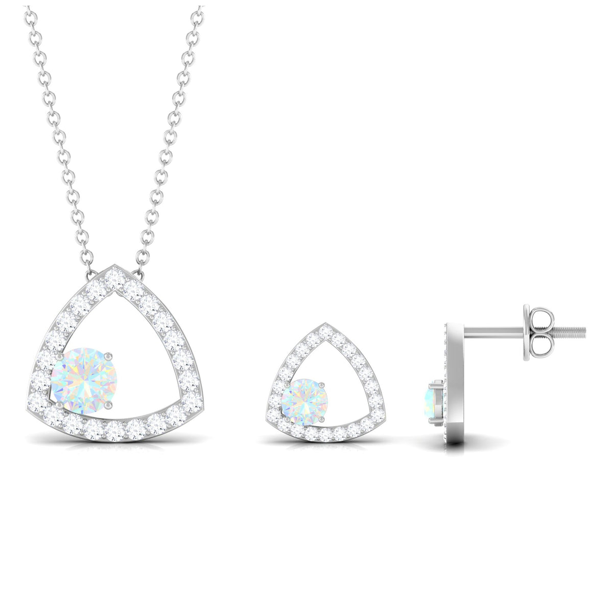 Natural Ethiopian Opal Geometric Jewelry Set with Moissanite