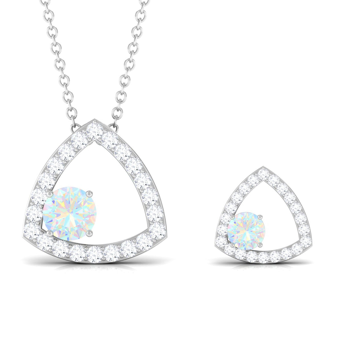 Natural Ethiopian Opal Geometric Jewelry Set with Moissanite