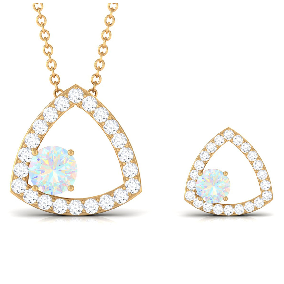 Natural Ethiopian Opal Geometric Jewelry Set with Moissanite