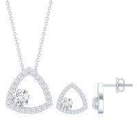 Simple Moissanite Triangle Necklace and Earrings Set