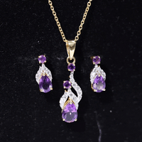 Real Amethyst and Diamond Bridal Dangle Necklace Earrings Set