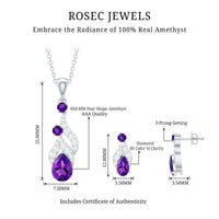 Real Amethyst and Diamond Bridal Dangle Necklace Earrings Set