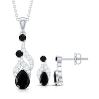 Designer Black Spinel Necklace and Earrings Set with Diamond