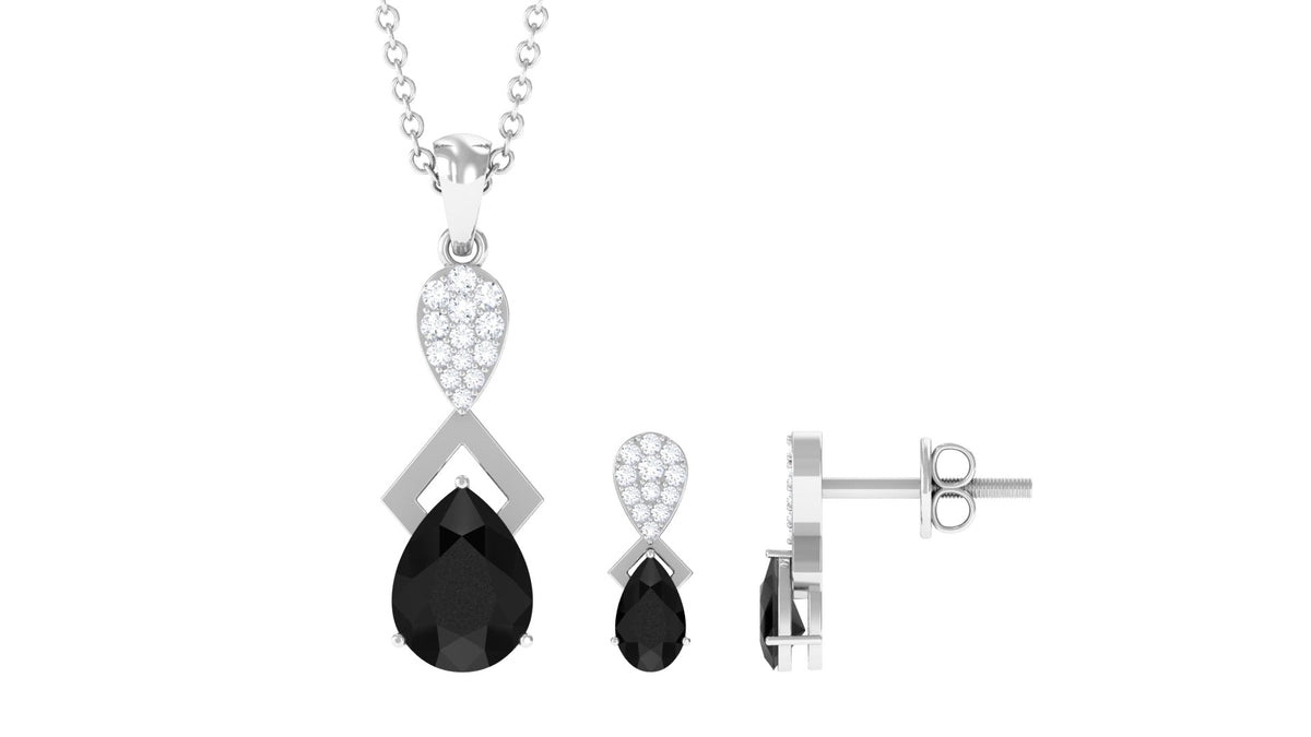 Designer Black Onyx Necklace and Earrings Set with Diamond