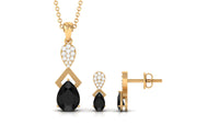 Designer Black Onyx Necklace and Earrings Set with Diamond