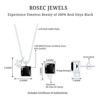 Natural 1.65 Carat Princess Cut Black Onyx Pendant and Earrings Set with Diamond