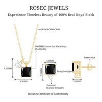 Natural 1.65 Carat Princess Cut Black Onyx Pendant and Earrings Set with Diamond