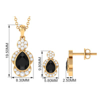 Natural Pear Shape Black Onyx Statement Jewelry Set with Diamond