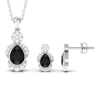 Natural Pear Shape Black Onyx Statement Jewelry Set with Diamond