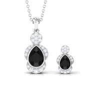 Natural Pear Shape Black Onyx Statement Jewelry Set with Diamond