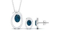 Genuine 1.8 Carat Oval London Blue Topaz and Diamond Necklace and Earrings Set