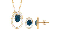 Genuine 1.8 Carat Oval London Blue Topaz and Diamond Necklace and Earrings Set