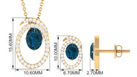 Genuine 1.8 Carat Oval London Blue Topaz and Diamond Necklace and Earrings Set