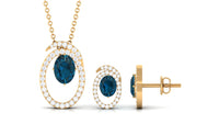 Genuine 1.8 Carat Oval London Blue Topaz and Diamond Necklace and Earrings Set