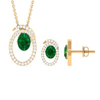 2.5 Carat Oval Cut Lab Created Emerald and Moissanite Necklace With Earrings