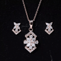 Genuine Diamond Flower Necklace and Earrings Set with Certificate