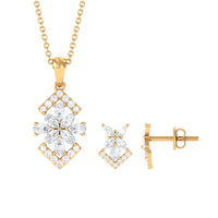 Genuine Diamond Flower Necklace and Earrings Set with Certificate