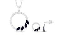 Real Blue Sapphire Diamond Circle Necklace and Earrings Set
