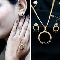 Marquise Cut Black Onyx and Diamond Eternity Jewelry Set