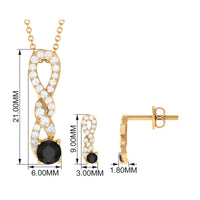 Natural Black Onyx Diamond Twisted Pendant and Earrings Set for Women