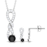 Natural Black Onyx Diamond Twisted Pendant and Earrings Set for Women