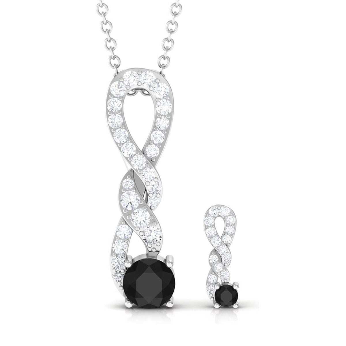 Natural Black Onyx Diamond Twisted Pendant and Earrings Set for Women